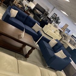 Blue Fabric Sofa & Loveseat 2-pc Set 
