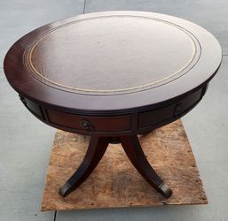 Mahogany Drum Table with Leather Top