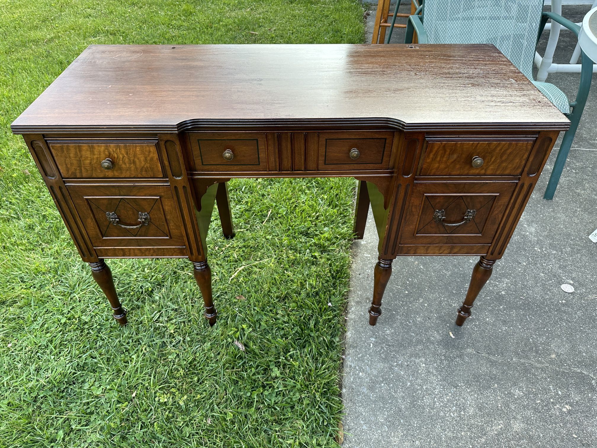 Antique solid sturdy wooden entryway table 5 drawers