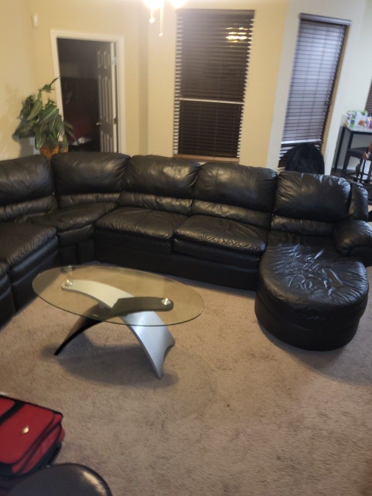 Black leather sectional