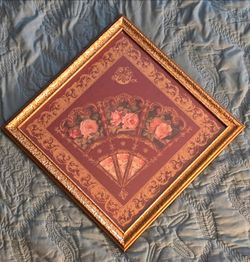 Framed floral fan picture