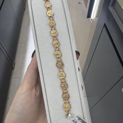 925 Sterling Silver Gold Plated Saint Bracelet 8”