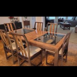 Antique Dining Room Table, Chairs & Side Board Bar (Set)