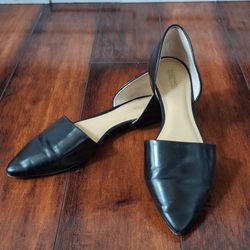 Michael Kors Julieta Flat Black leather flats Silver tone  SIZE 8.5M