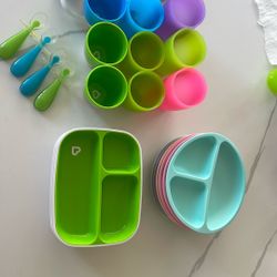 Kids Plates And Cups With Lids And Spoons 