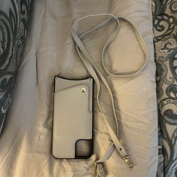 Gray leather crossbody iPhone 11 case