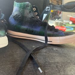 Men’s 9.5 Converse X Woolrich Chuck Taylor All Star Hi Plaid Black Blue Green 153835C