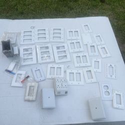 Assorted Lot Of Light Almond 3-Gang Decorator  Wall-plates And Boxes. New & Used. Mix lot of new and used. Not all hardware included. Only comes as pi