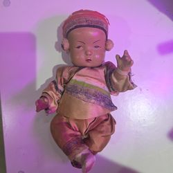 Composition 'Ming Ming' doll from 1940s; original silk clothing