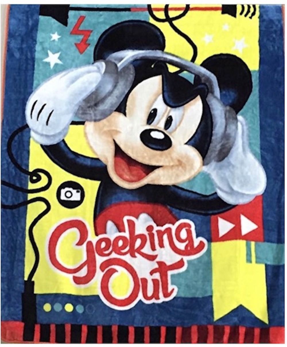 Disney's Mickey Mouse Royal Plush Raschel Throw Blanket, "Geeking Out", Twin Size 60x80 inches