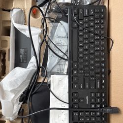 Dell Monitor P2422HE, keyboard, mouse and headset