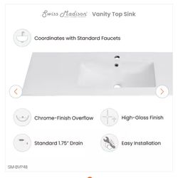 Swiss Madison 47.56 in. W x 18.31 in. D Ceramic Vanity Top in Glossy White