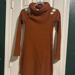 Socialite Burn Orange Ribbed Could-Shoulder Sweater Dress