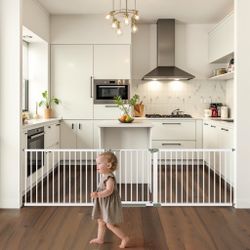 (85-113 Inch Width) Extra Wide Baby Gate Extra Long, Large Dog Gate Indoor, Child Proof Gate