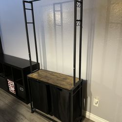 Laundry Sorter With Hampers And Hanging Rod