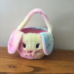 New Plush EASTER BASKET Pastel Fuzzy BUNNY Floppy Ears SUPER SOFT Tie Dye
