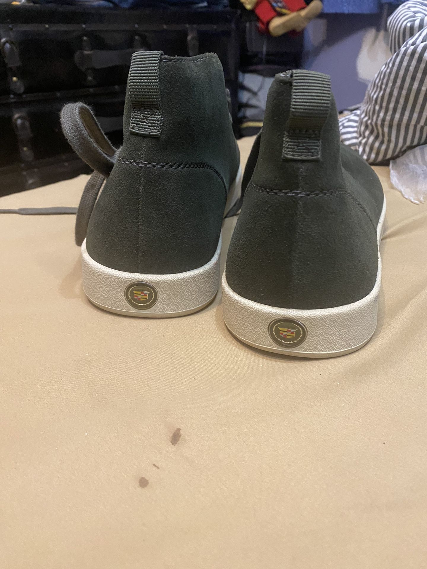 Green suede Cadillac shoes, size 10 1/2