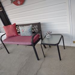 Bench, Table, Cushion And Pillows.