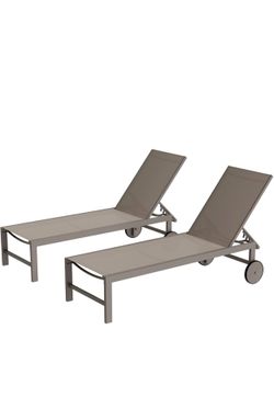 2 PCS Outdoor Chaise Lounges Chair with Wheels Aluminum Reclining Patio Lounge Chairs with 5 Adjusta