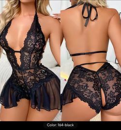 Sexy Crotchless White Underwear Women Lace Hollow Bra Set Erotic Costume Teddy Baby Doll Dress Deep V Open Bra Porn Lingerie Set