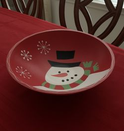 Snowman Wood Bowl 12”