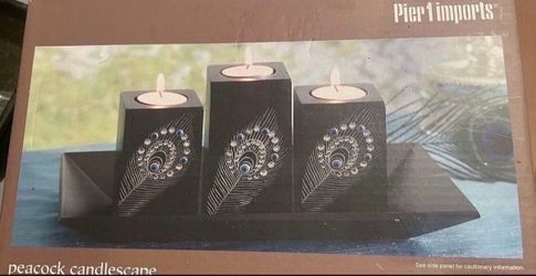 Peacock Tea Light candles and tray-BRAND NEW