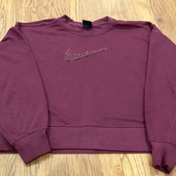 Nike Logo Embroidered Cropped Crewneck Sweatshirt Maroon Women's Sz Large