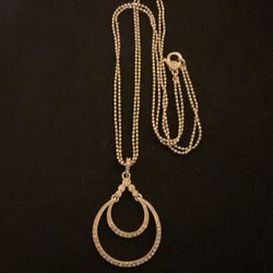 20” Goldtone Double Strand Necklace And Pendant With Rhinestones By Monet 