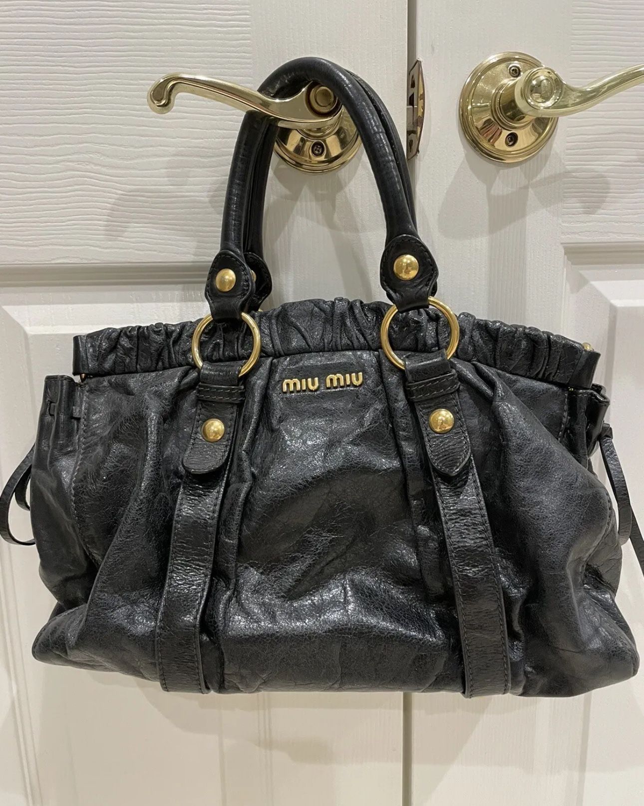 MIU MIU 2Way Handbag Black Leather Used- Authentic