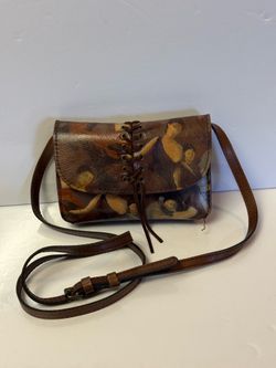 PATRICIA NASH Brown Figural People Woman Man Leather Crossbody Handbag Clutch