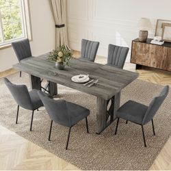 *BRAND NEW* 7-Piece Dining Table Set for 6, Grey Table with 6 Grey Chairs