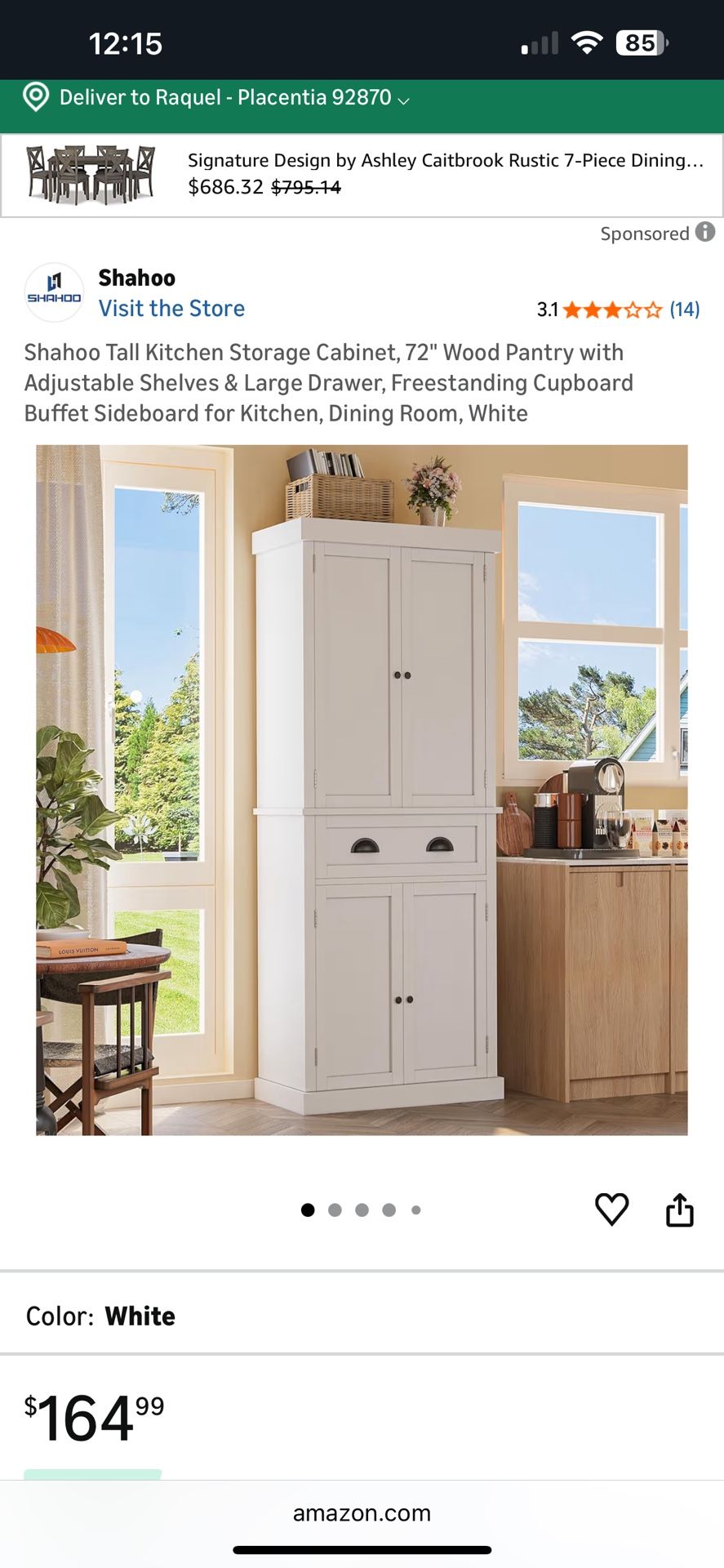 Shahoo Tall Kitchen Storage Cabinet, 72" Wood Pantry
