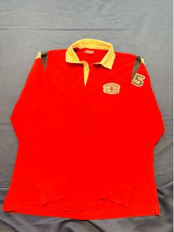 Tommy Jeans Men's XL Solid Red Long Sleeve Cotton Polo, Embroidered Logo