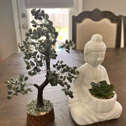 Buddha Statue And Crystal Tree