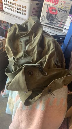 Olive Drab Canvas vintage US Army duffel bag, manufactured in September 1957