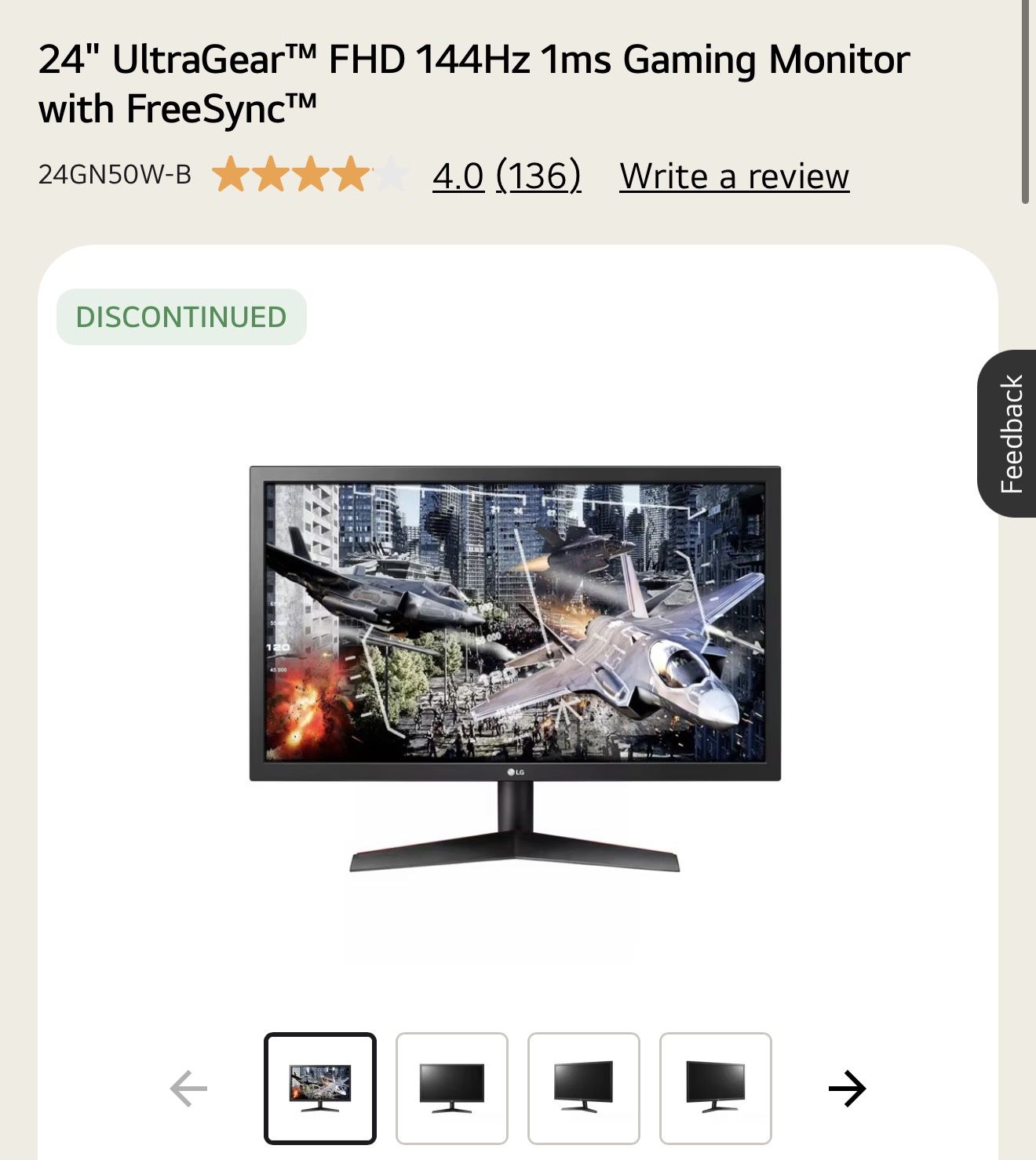 Lg 24'' UltraGear FHD 144hz 1ms Gaming Monitor with FreeSync