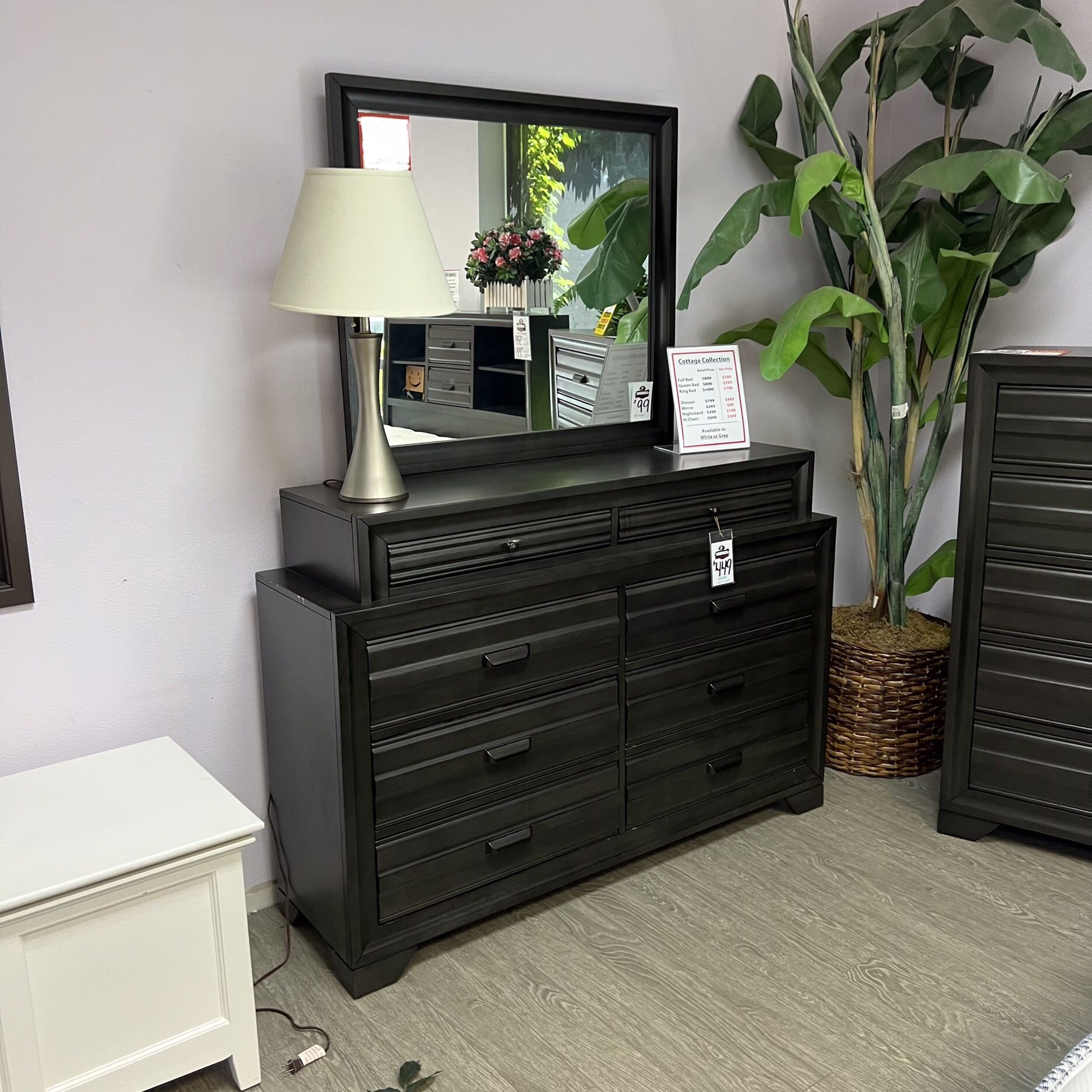 Dark Grey Eight Drawer Dresser - Cottage