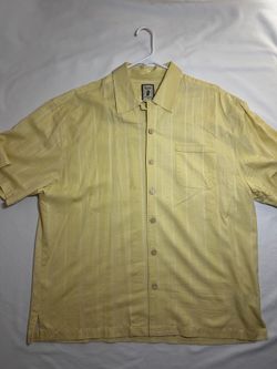 Jamaica Jaxx Men's Silk Yellow Striped Short Sleeve Button-Front Shirt XXL