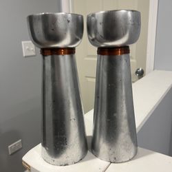 Two Silver Cylinder Candle Holders 