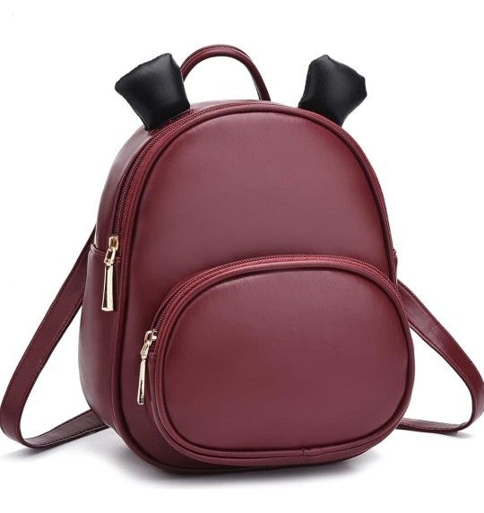 Cute Burgundy Backpack Bag for Women Small Size Shoulder Purse Faux Leather Casual Mini Backpacks Travel Bag