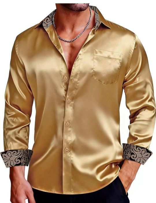 Dibangu Mens Satin Dress Shirt (S)