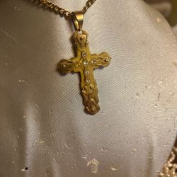 14k Gold Plated Cross Necklace with Rope chain Zircon Cut So Shiny and Durable Cross Pendant ,for him , for her
