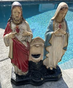 Antique Chalkware Jesus And Mary