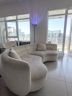 Large Cream Curved Modular Sectional Sofa – $250 OBO