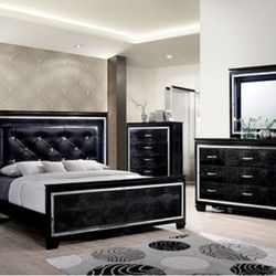 Brand New Black 4pc Queen Bedroom Set (Available In California & Eastern King)