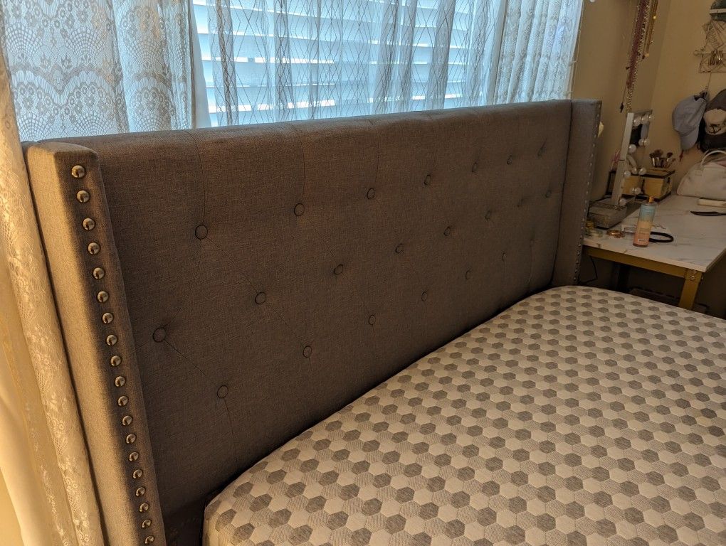High Back Gray Bed Frame