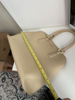 Tory Burch Robinson Saffiano Leather Domed Satchel Bag. In Beige