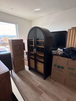 Black Arched Glass Door Display Cabinet