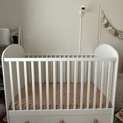 Modern White IKEA GONATT Crib with Storage Drawer – Gently Used