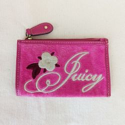 Juicy Couture 2007 Y2K Rare Vintage Fuchsia Pink Velour Zip Card Coin Purse Wallet Case Keychain